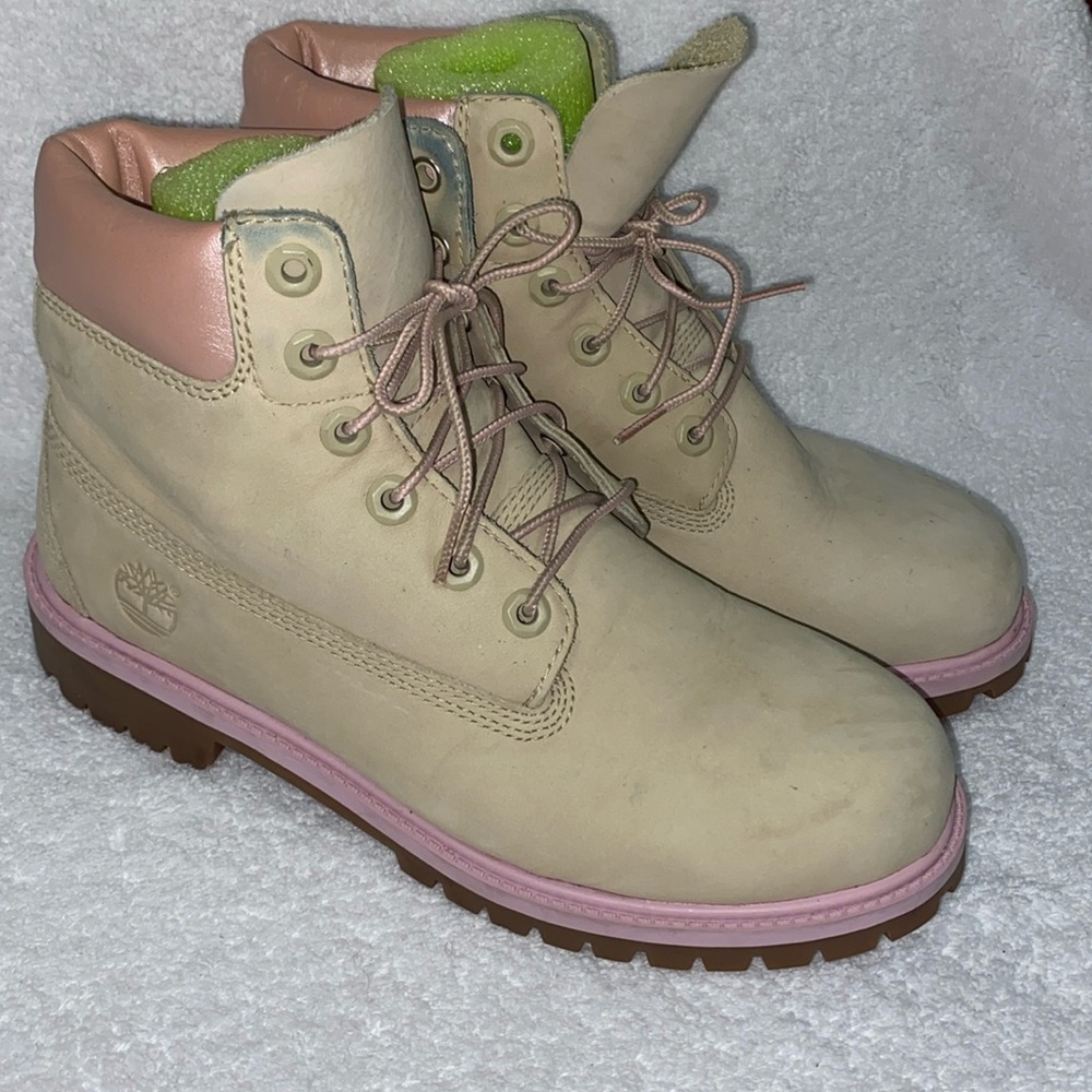 TIMBERLAND Women's Waterproof Heritage primaloft Boots in Pink & Beige US 7